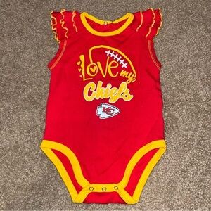 NFL Kansas City Live My Cheifs red onesie & yellow trim with ruffle sleeves